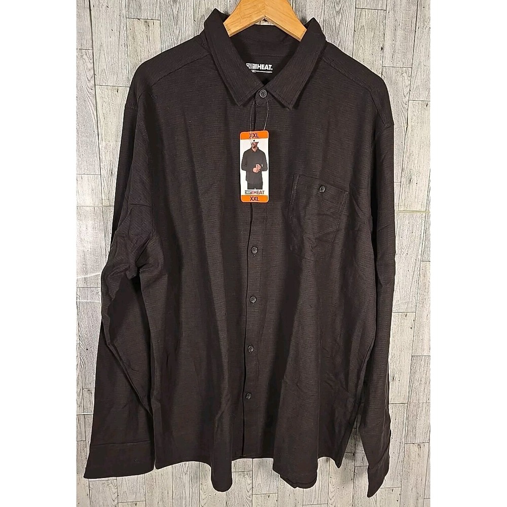 32 Degrees Heat Shirt 2XL Button Down Brown Collared Mens NEW